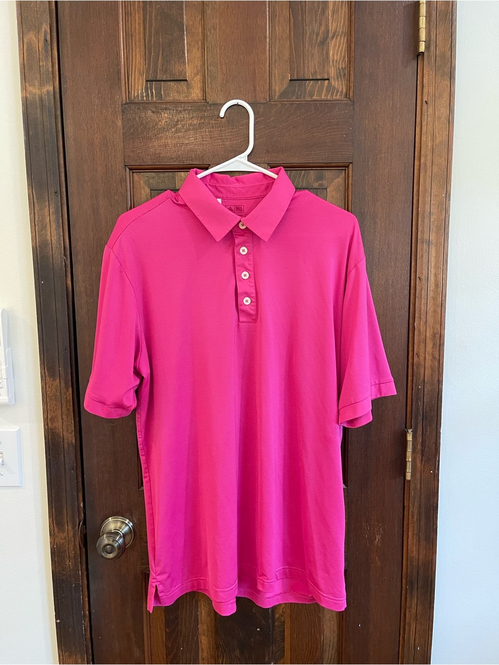 Adidas Climalite Golf Polo Pink Striped Performance Shirt Men’s Medium